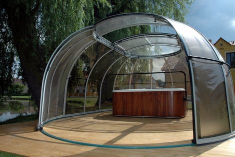 outdoor hot tub glass sliding enclosures